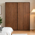 Neath walnut colour solid oak sliding door wardrobe closed in modern bedroom