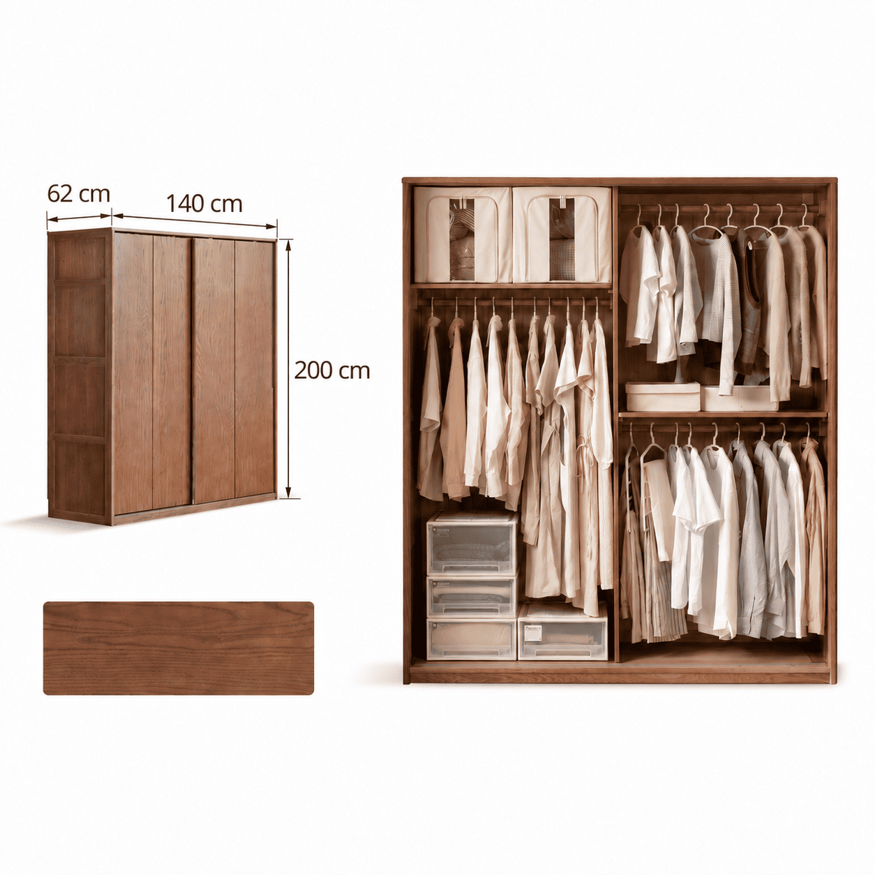 Neath 140 cm solid oak sliding door wardrobe dimension and internal storage guide