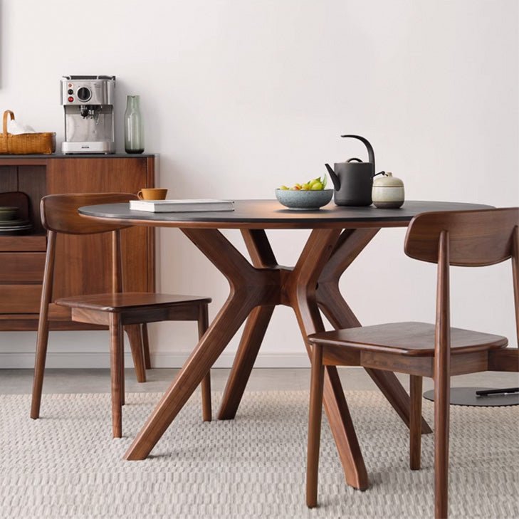 Round Walnut Color Table Nest Solid Walnut Round Dining Table with Ceramic Marble Top | Oak ...