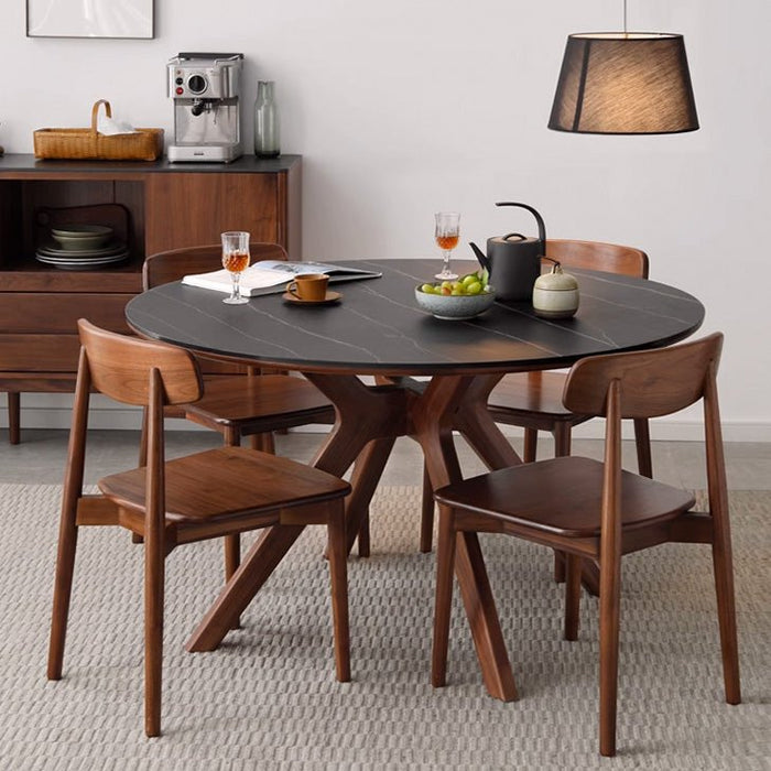 Nest Solid Walnut Round Dining Table with Ceramic Marble Top