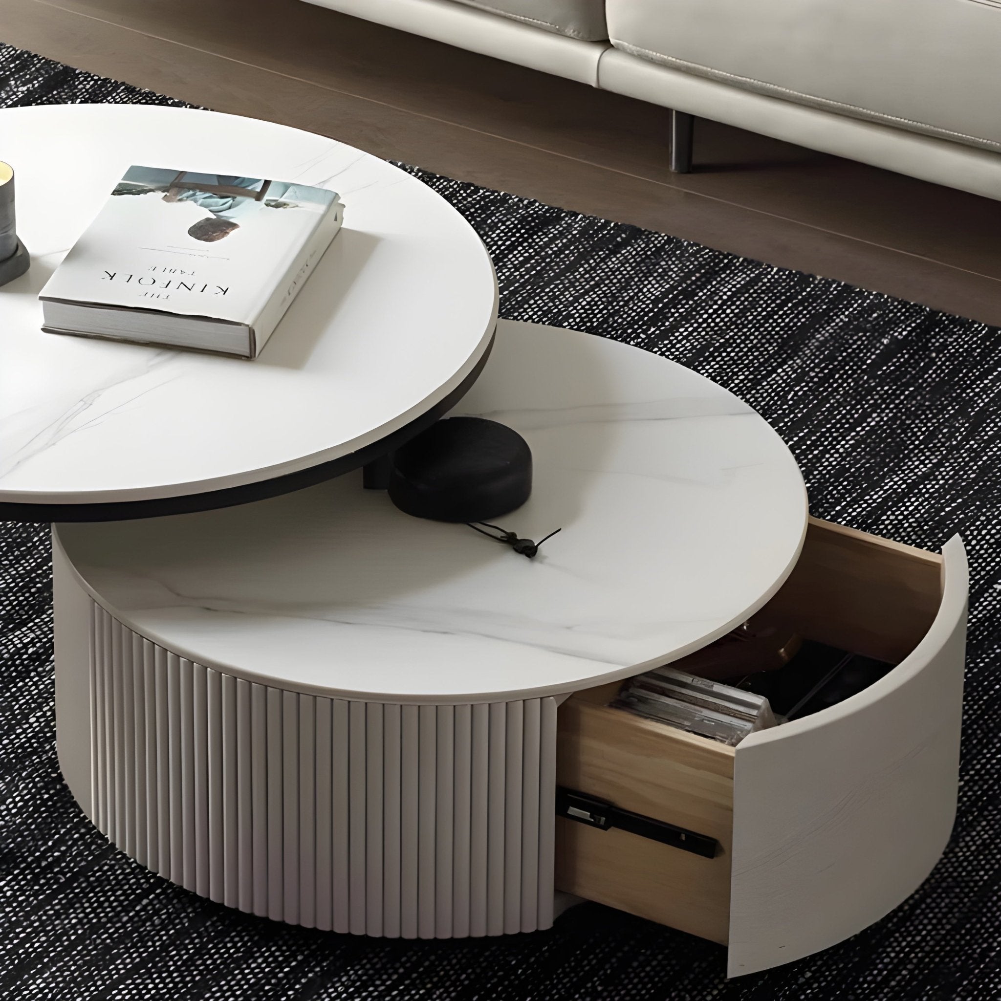 Nora Solid Coffee Table Set | nesting round coffee table with marble top for NZ family | Oak Furniture Store