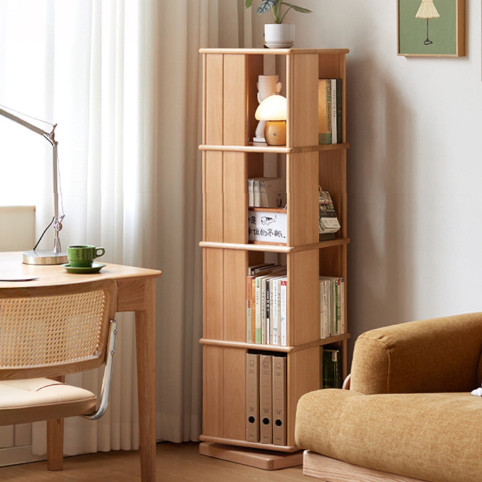 Nerola Natural Solid Beech Rotating Bookshelf – Oak Furniture Store New ...