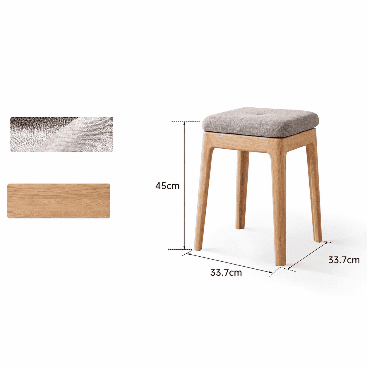 Natural oak nesting stool set with padded upholstered seats and a compact nesting design