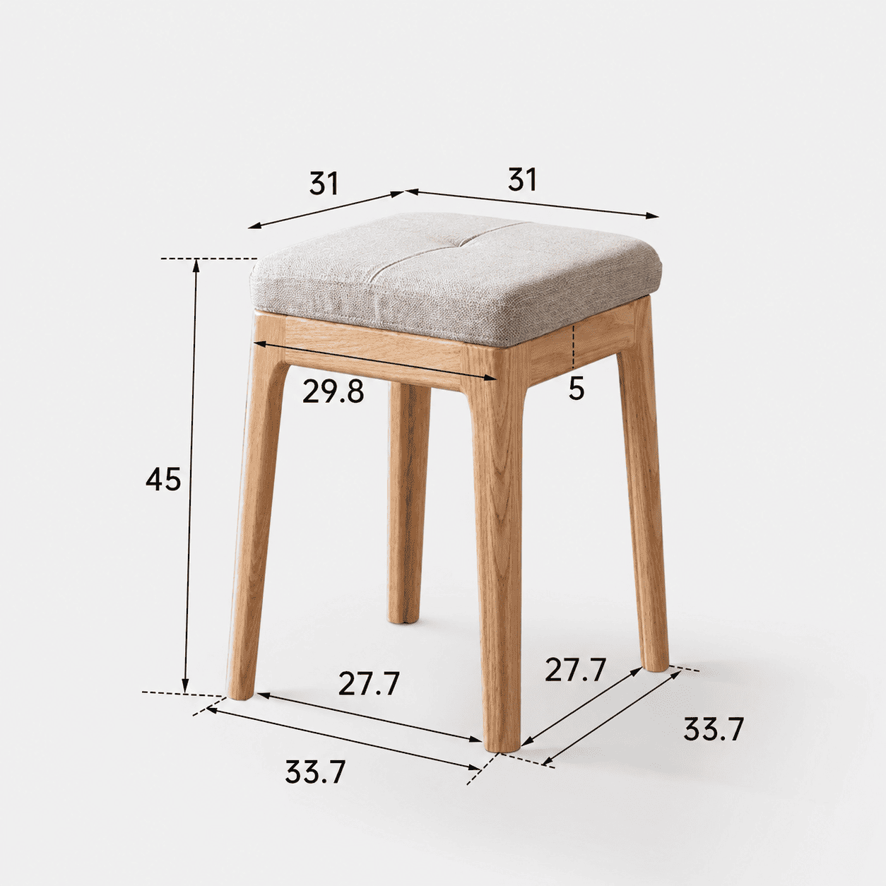 Contemporary oak nesting stools with fabric-cushioned seats, ideal for flexible seating and easy storage