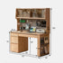 Oliveri natural solid oak desk with hutch, drawers, pegboard and glass cabinet in a home office setting