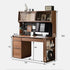 Oliveri solid walnut desk with hutch, drawers, pegboard and glass cabinet in a home office setting