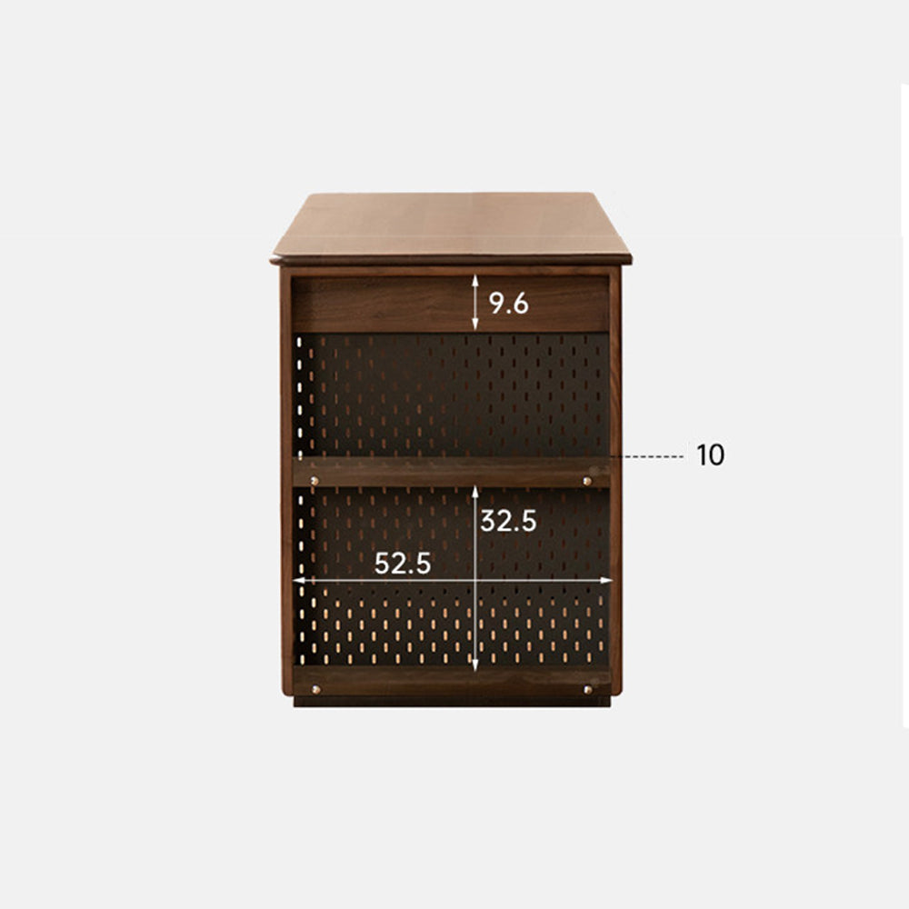 Oliveri walnut study desk with drawers and side magazine rack.