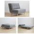 Orune fabric sofa bed shown as sofa, chaise longue and single bed in a modern living space.