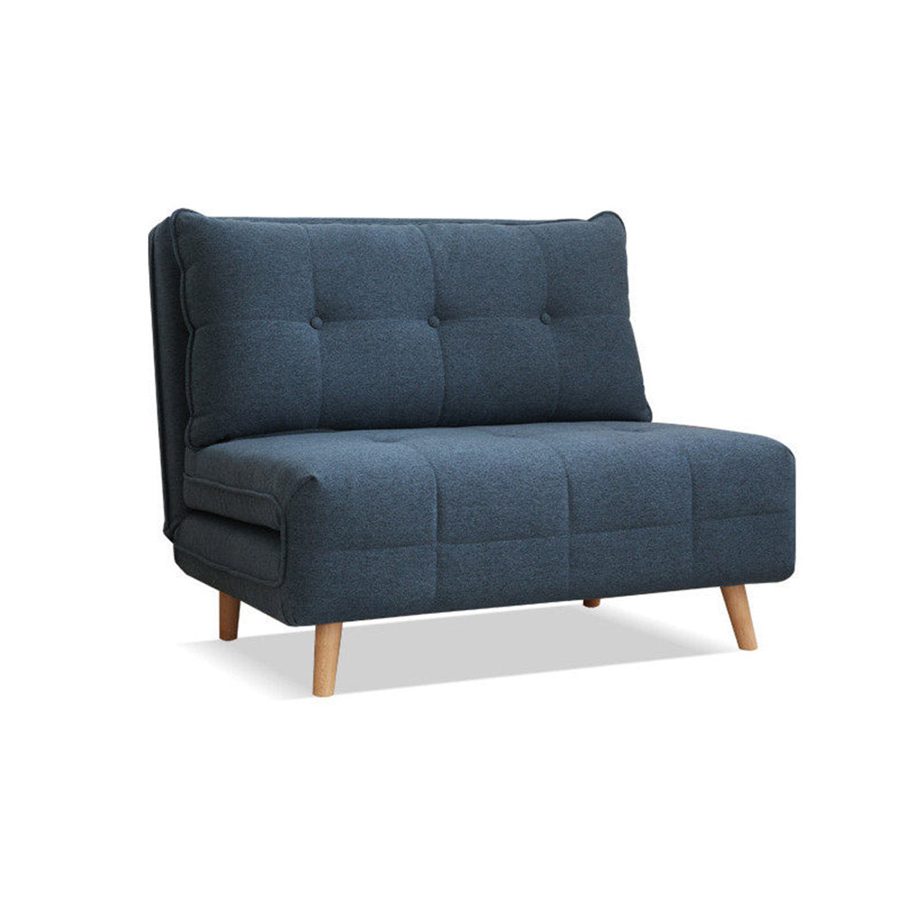 Orune compact fabric sofa bed with adjustable backrest, polyester upholstery and beech wood legs.