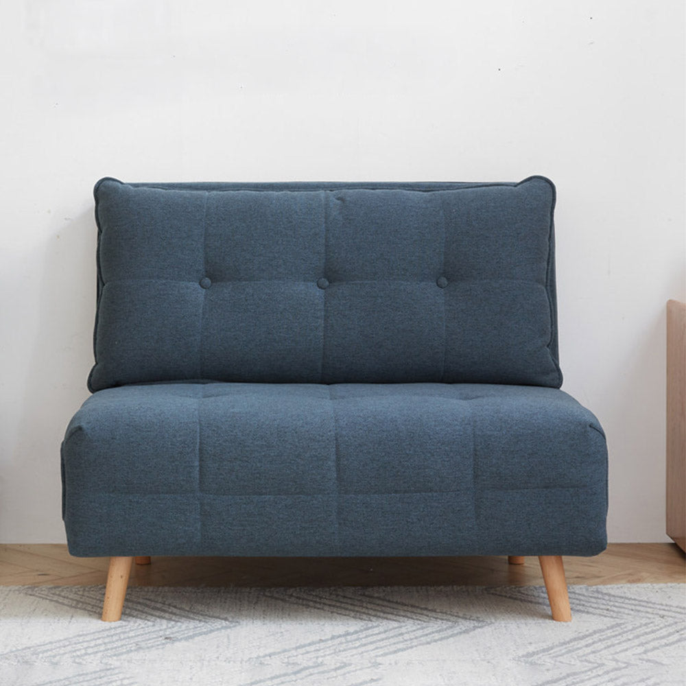 Orune compact fabric sofa bed with adjustable backrest, polyester upholstery and beech wood legs.