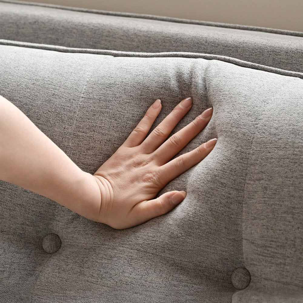 Orune compact fabric sofa bed with adjustable backrest, polyester upholstery and beech wood legs.