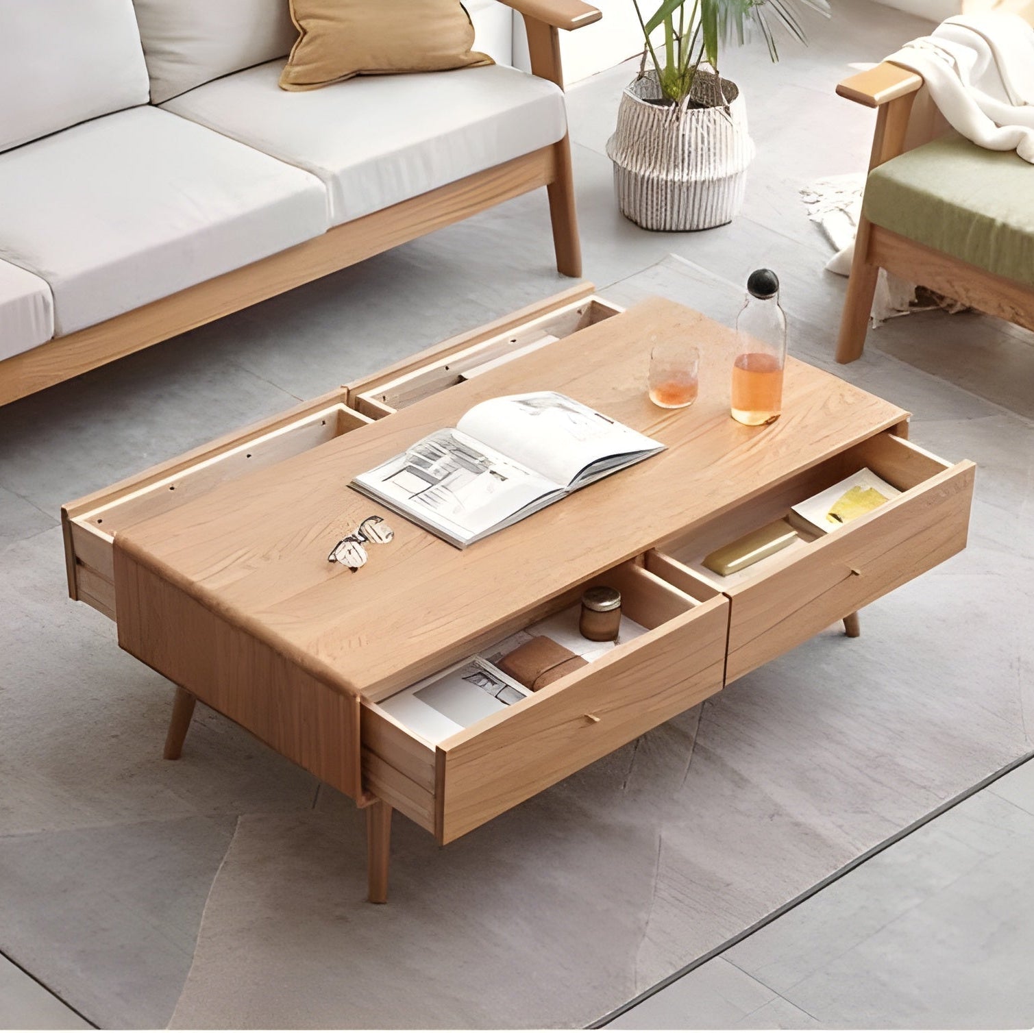 Oslo Natural Solid Oak Coffee Table Design 2 | square coffee table NZ with storage for living room | Oak Furniture Store