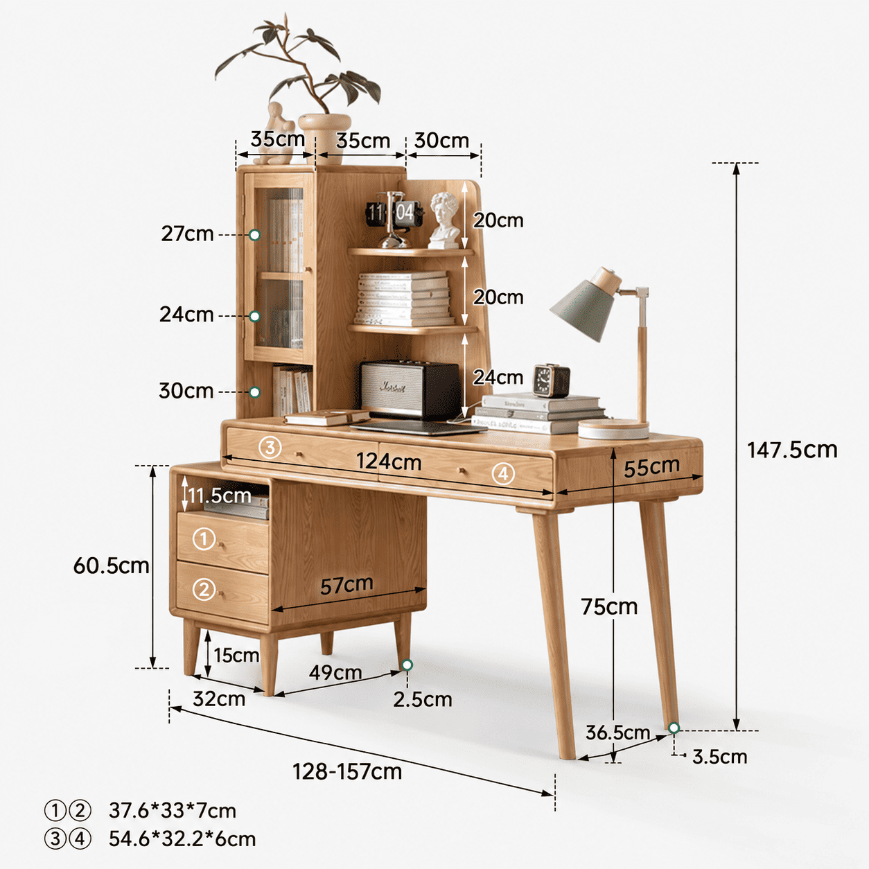 Oslo Natural Solid Oak Desk with Hutch
