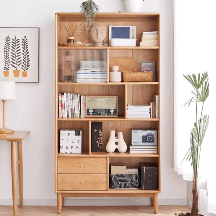 Oslo Natural Solid Oak Display Bookcase Cabinet Design Two - Oak Furniture Store