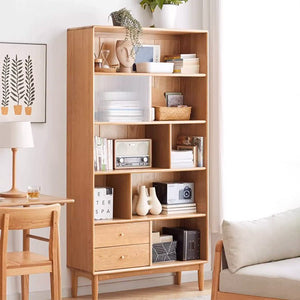 Oslo Natural Solid Oak Display Bookcase Cabinet Design Two - Oak Furniture Store