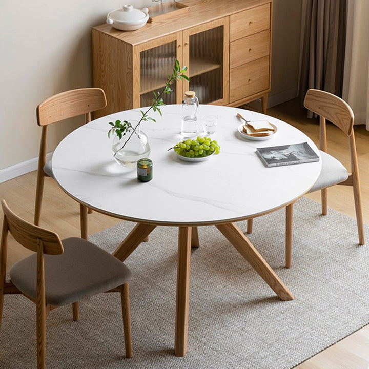 Oslo Natural Solid Oak Round Dining Table with Ceramic Top – Oak ...