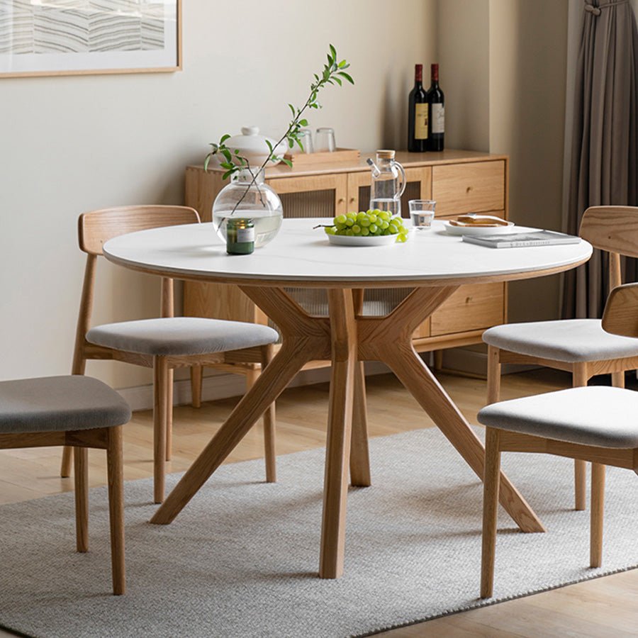Oslo Natural Solid Oak Round Dining Table with Ceramic Top | Oak Furniture Store