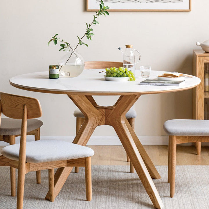 Oslo Natural Solid Oak Round Dining Table with Ceramic Top – Oak ...