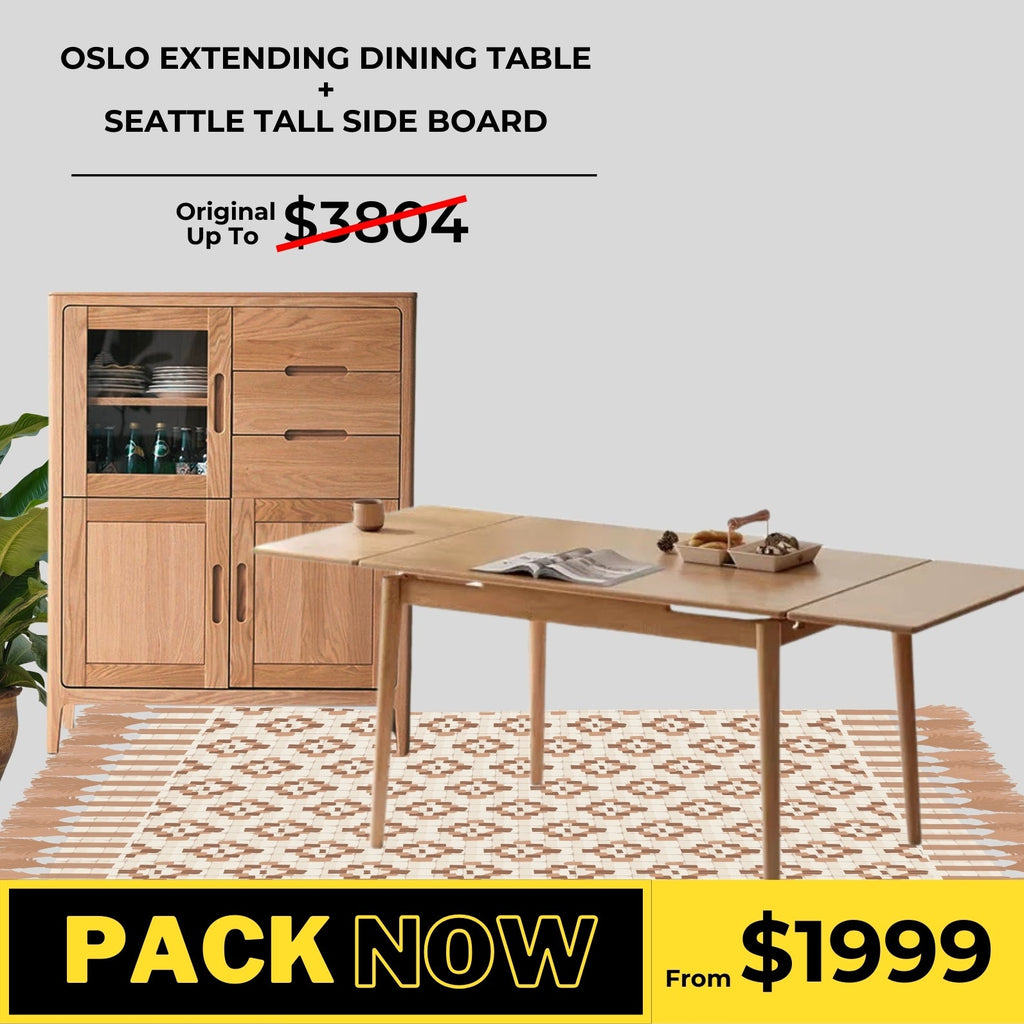 Oslo Oak Extending Dining Table and Seattle Tall Sideboard Package - Oak Furniture Store