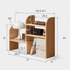Scandinavian-style wooden desktop storage shelf with a natural oak finish and multiple open shelves