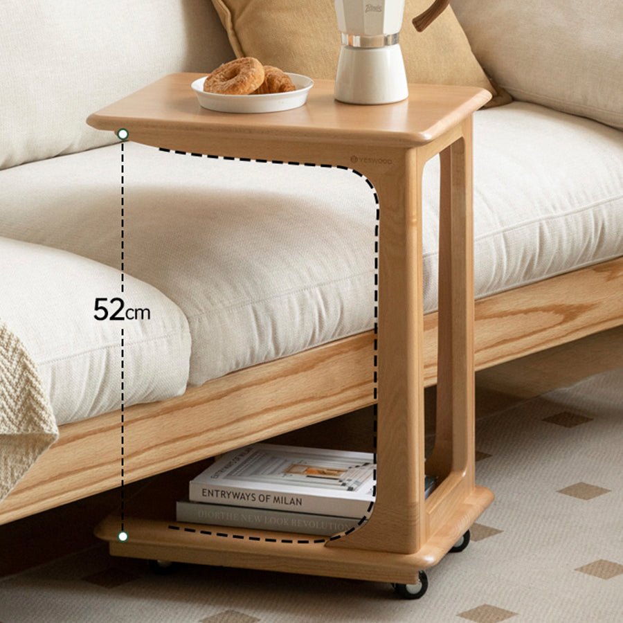 Pori Solid Beech Mobile C - Shaped Side Table | Oak Furniture Store