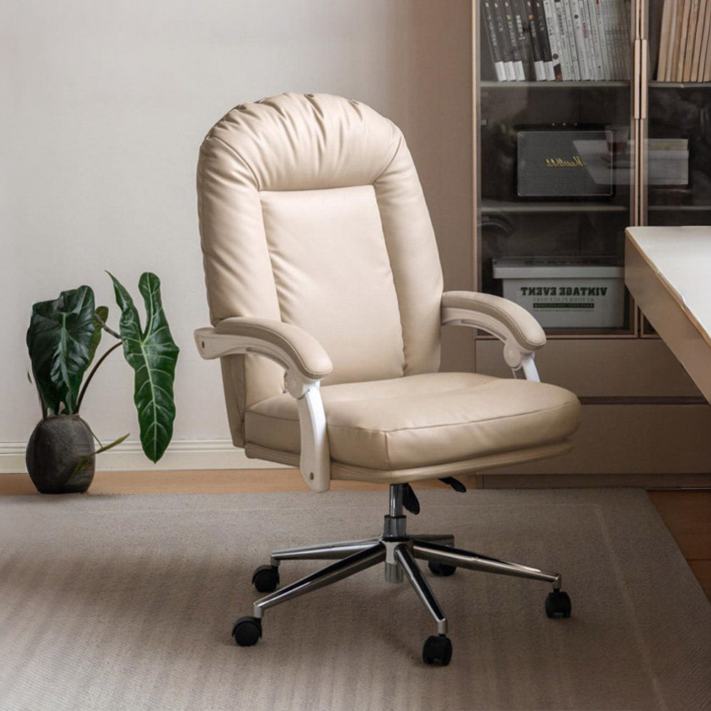 Prato study office chair in warm white synthetic leather with high back and swivel base