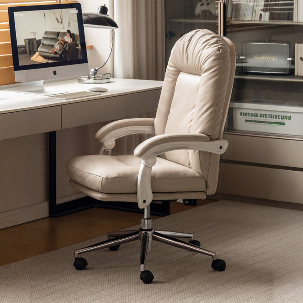 Prato study office chair in warm white synthetic leather with high back and swivel base
