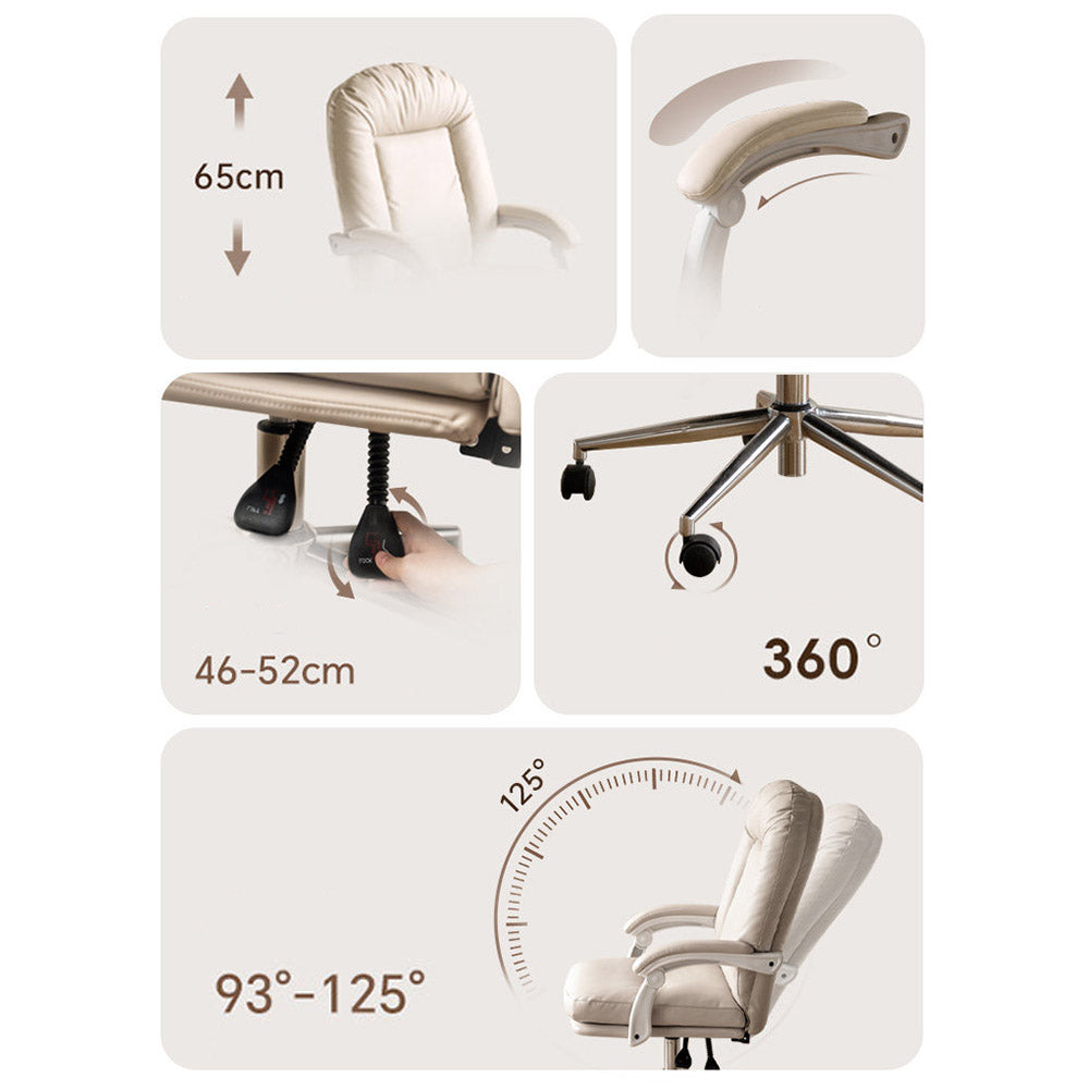 Prato study office chair in warm white synthetic leather with high back and swivel base