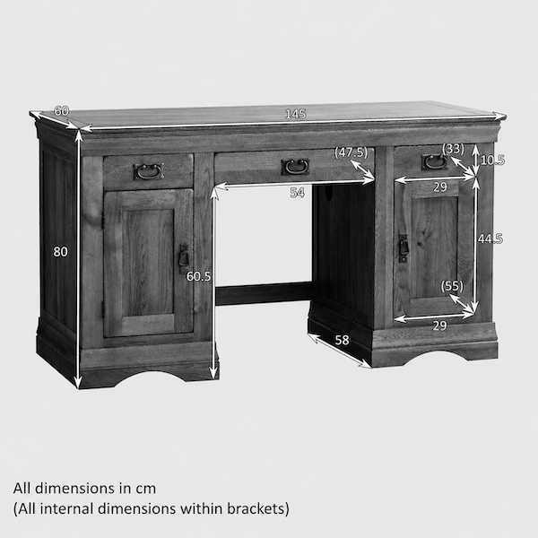French Rustic Solid Oak Computer Desk