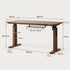 Prunus 140cm natural solid walnut electric height adjustable computer desk dimension image showing 140cm width, 62cm depth and 72cm height