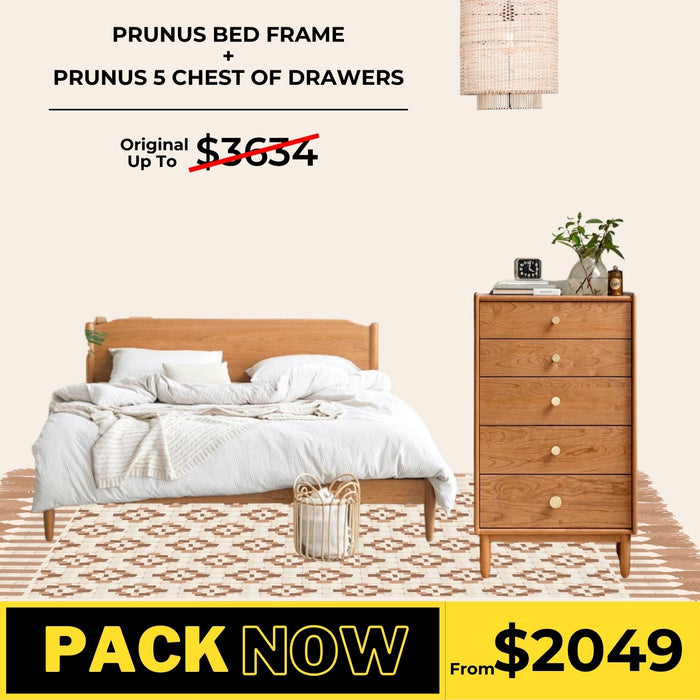 Prunus Solid Cherry Bed Frame and Tallboy Package