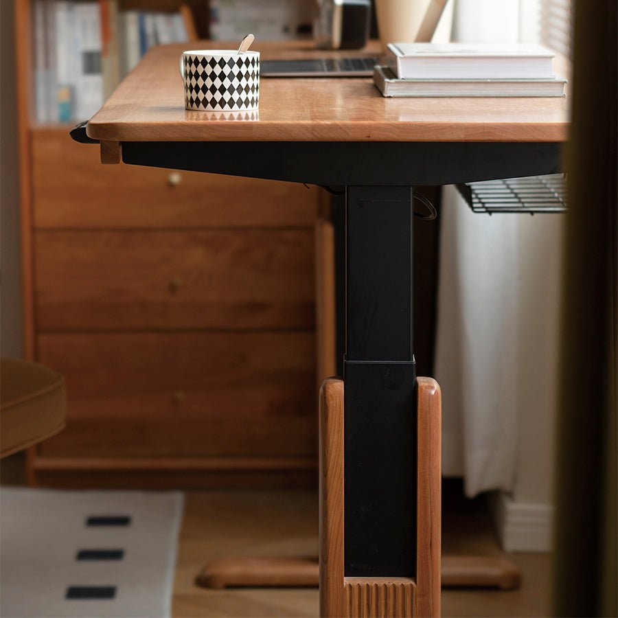 Prunus Solid Cherry Electric Height Adjustable Computer Desk | Oak Furniture Store