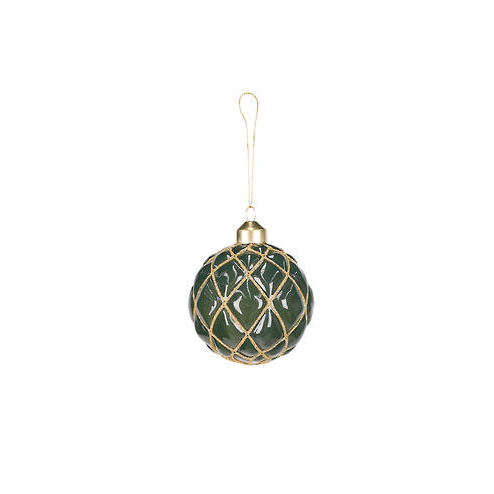 Quilted Glass Bauble Dk Green 8CM FXHB244GR | Oak Furniture Store