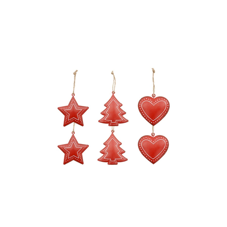 Red Metal Hanging Decs Set/6 FXH767
