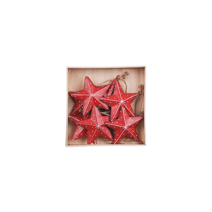 Red Metal Star Hanging Decs Set/8 FXH154