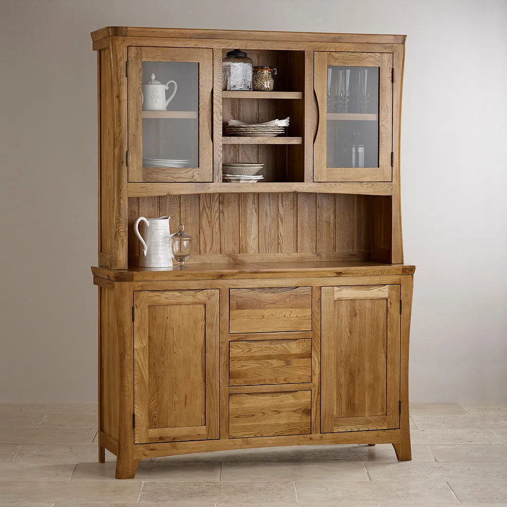 Renwick Rustic Solid Oak Large Sideboard with Hutch Dresser