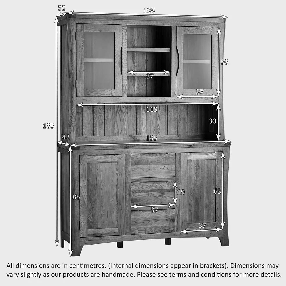 Renwick Rustic Solid Oak Large Sideboard with Hutch Dresser