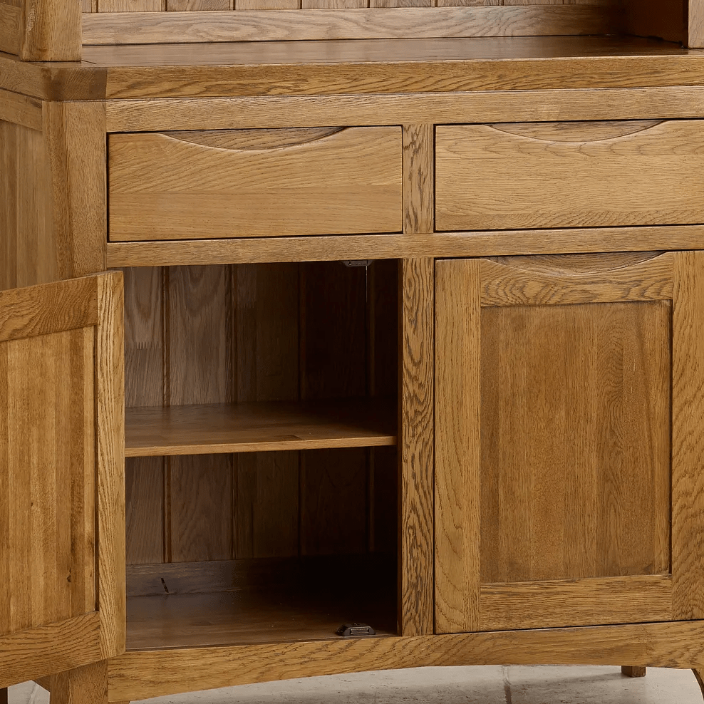 Renwick Rustic Solid Oak Small Sideboard with Hutch Dresser - Oak Furniture Store