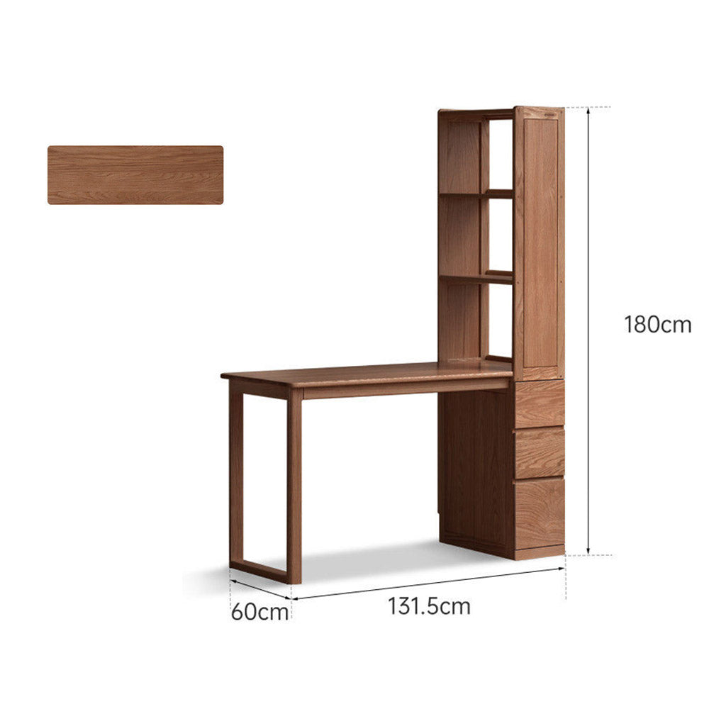 Rocca natural solid oak desk with side shelves and drawers designed for corner spaces