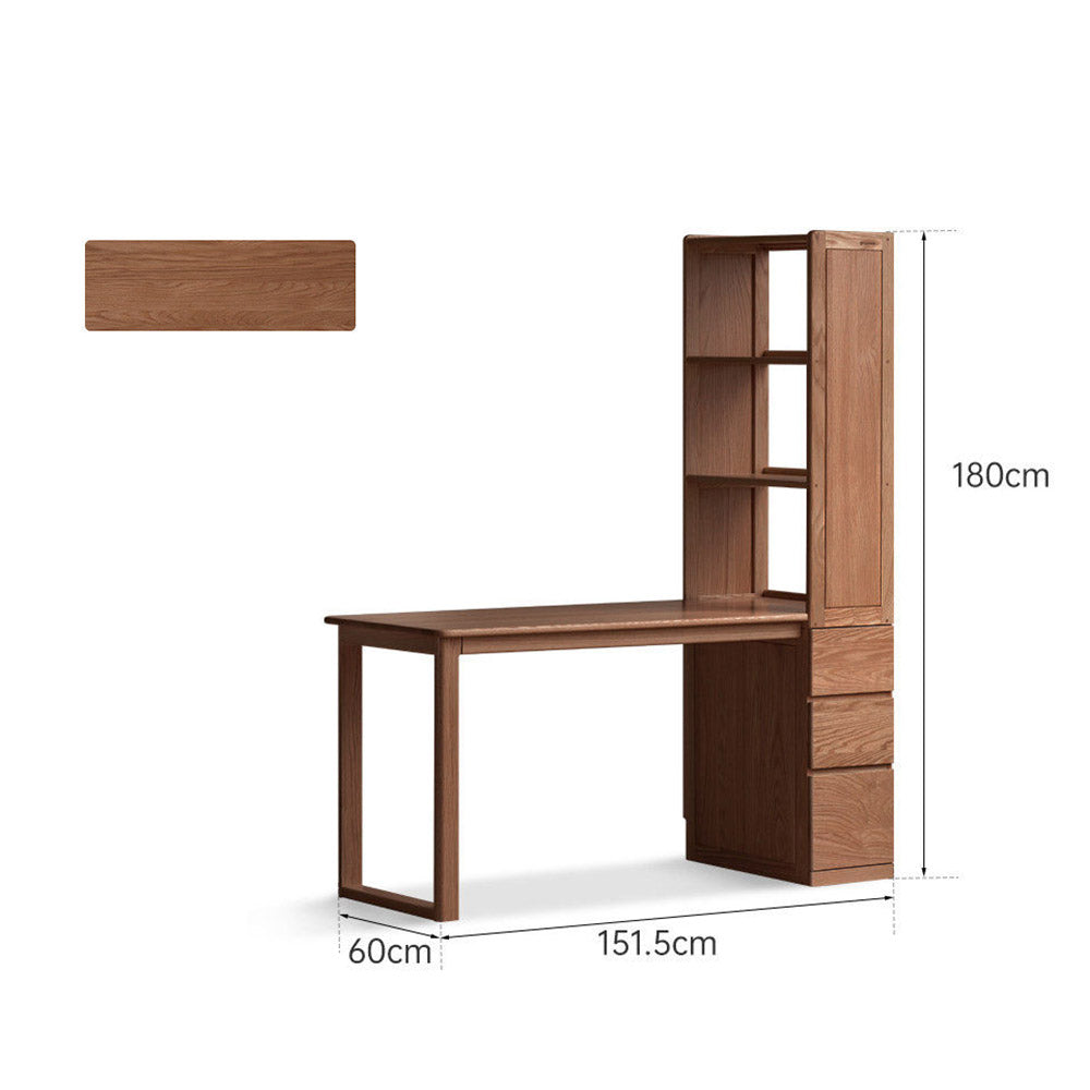 Rocca natural solid oak desk with side shelves and drawers designed for corner spaces
