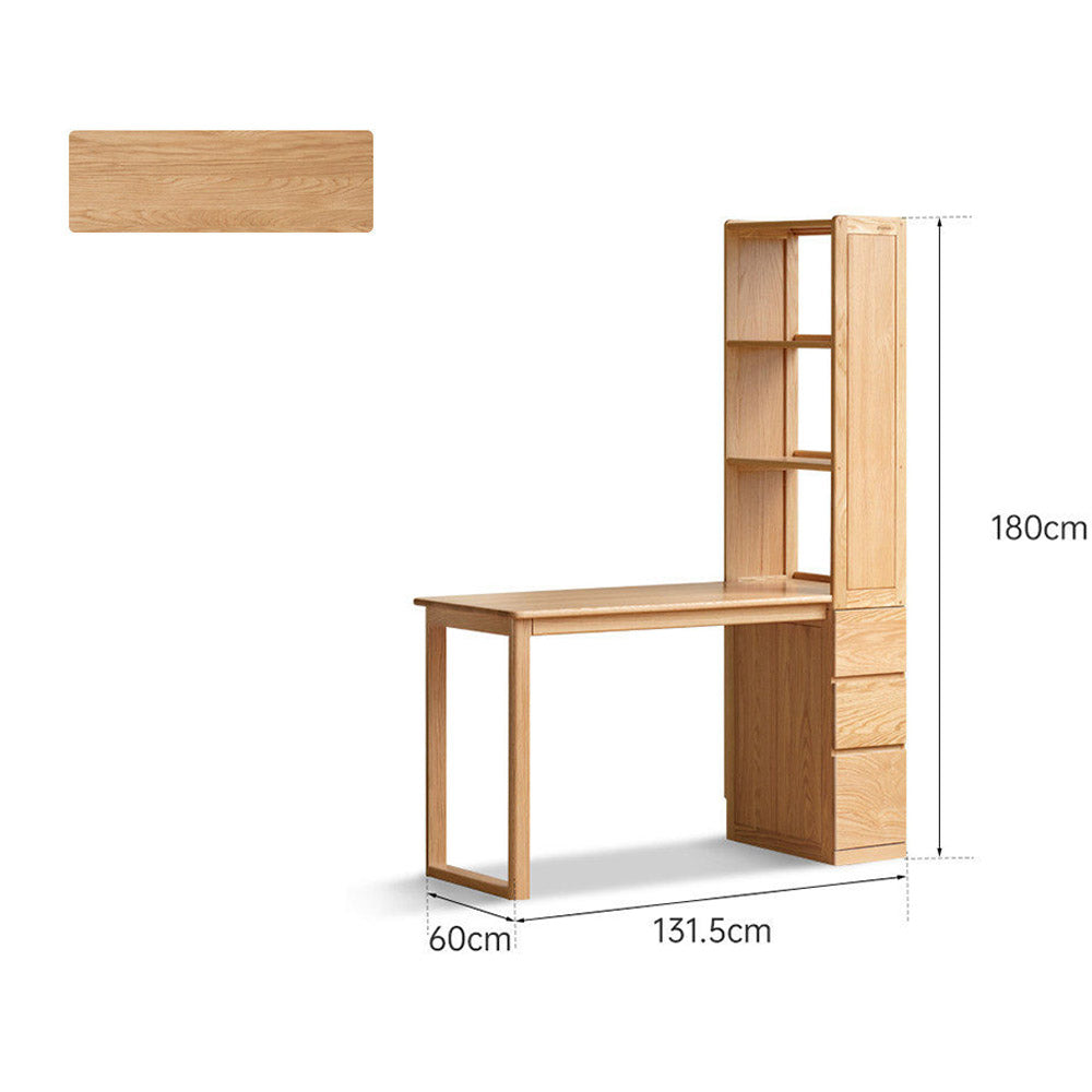 Rocca natural solid oak desk with side shelves and drawers designed for corner spaces