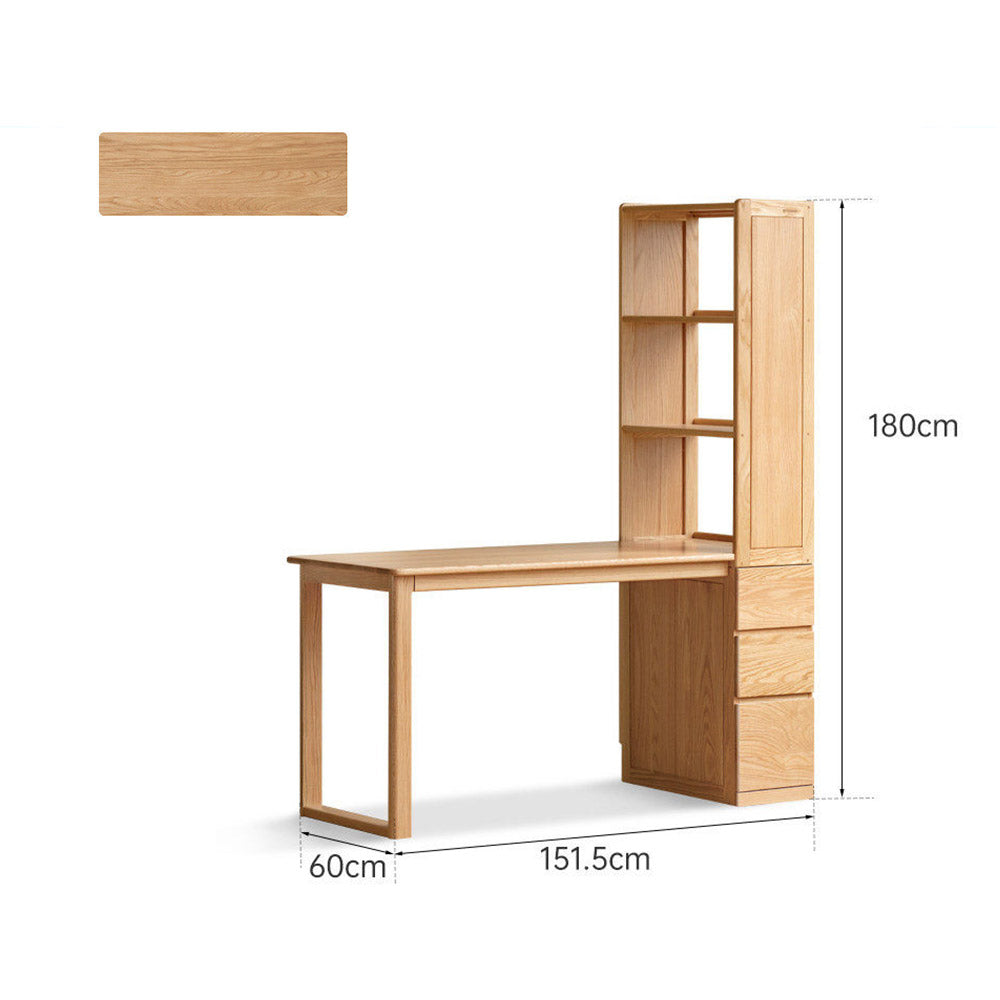 Rocca natural solid oak desk with side shelves and drawers designed for corner spaces