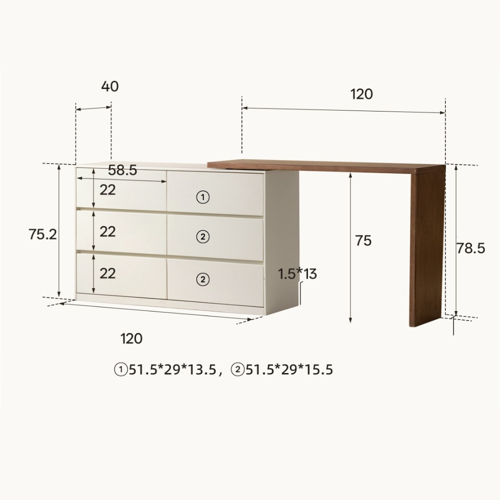 Rochester Solid Rubber Wood Extending Turning Dressing Table with Chest of Drawers