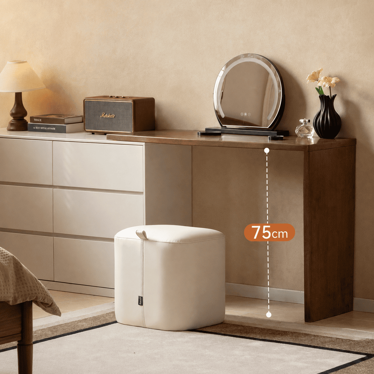 Rochester Solid Rubber Wood Extending Turning Dressing Table with Chest of Drawers