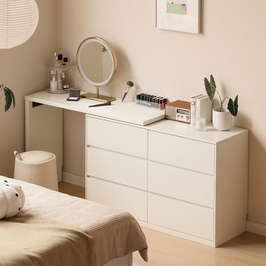 Roseland Cream Solid Rubber Wood Extending Turning Dressing Table with Chest of Drawers | Oak Furniture Store