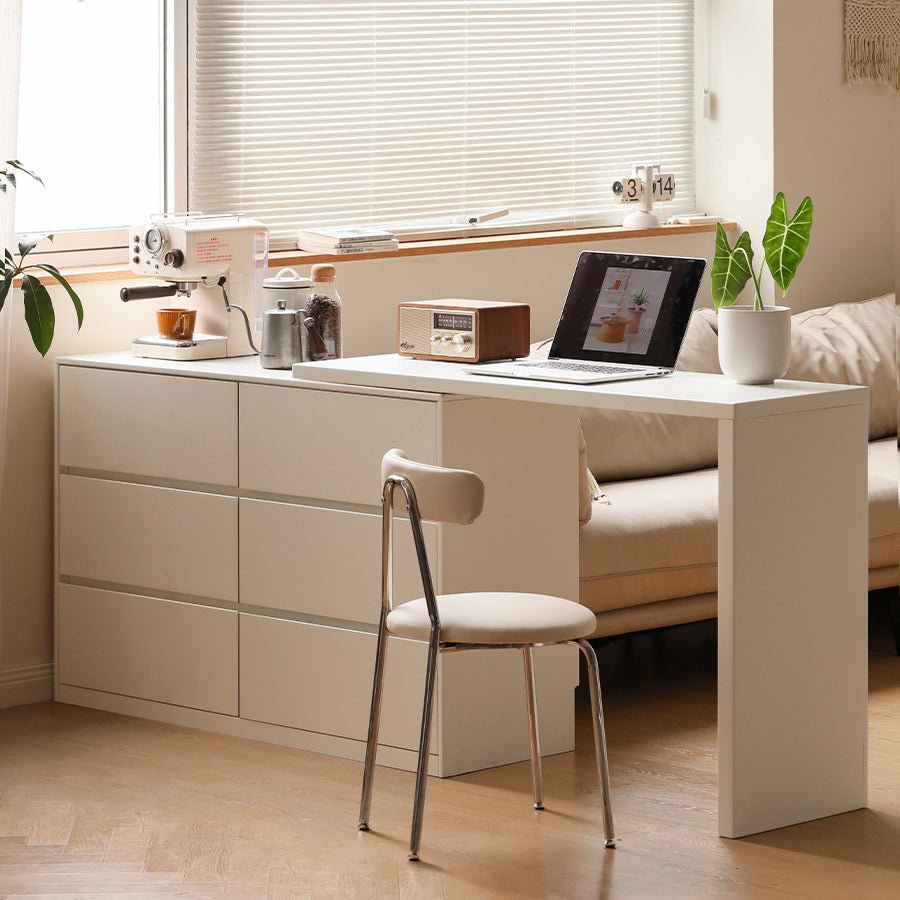 Roseland Cream Solid Rubber Wood Extending Turning Dressing Table with Chest of Drawers | Oak Furniture Store