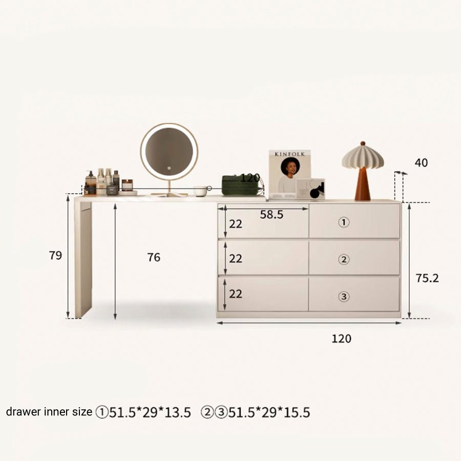 Roseland Cream Solid Rubber Wood Extending Turning Dressing Table with Chest of Drawers | Oak Furniture Store
