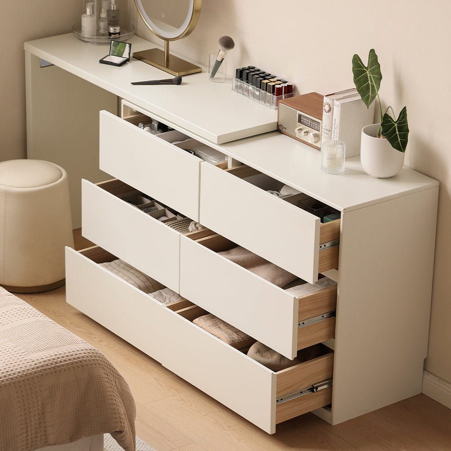 Roseland Cream Solid Rubber Wood Extending Turning Dressing Table with Chest of Drawers | Oak Furniture Store