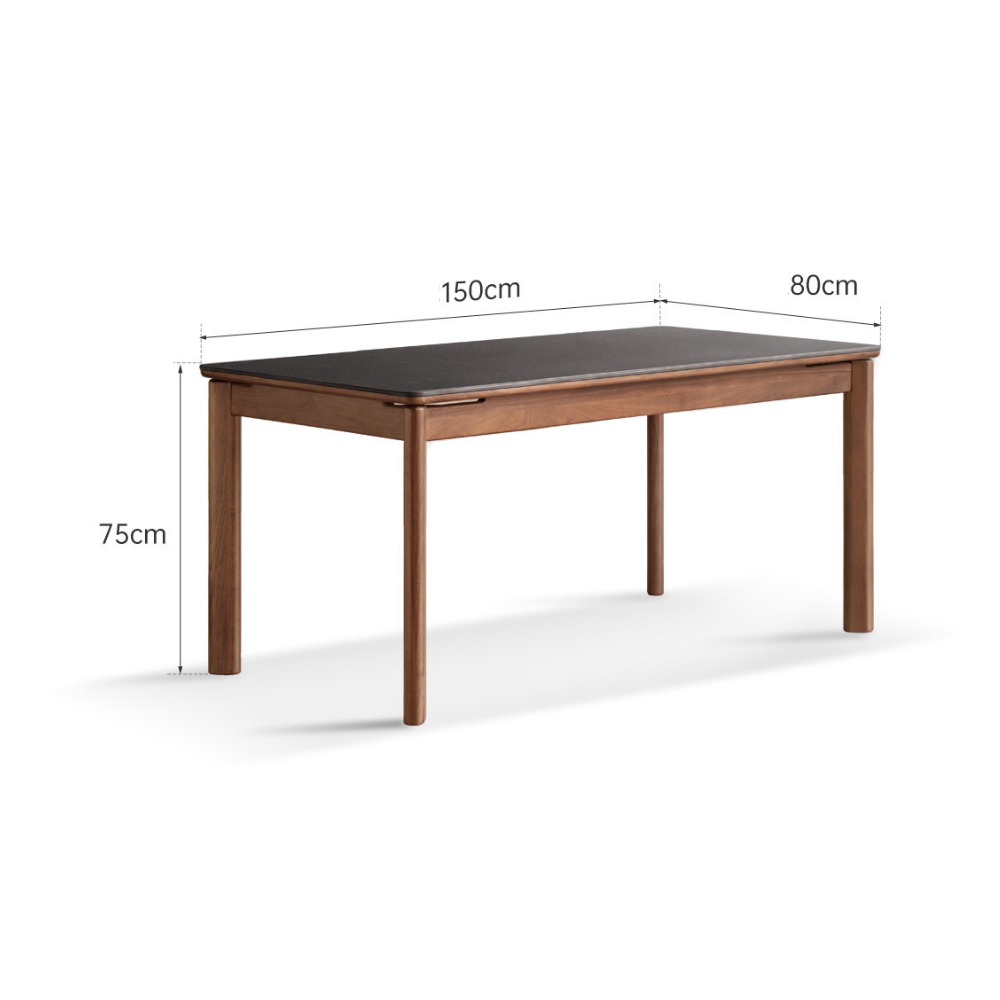 Roselle Natural Solid Walnut Dining Table featuring ceramic top and elegant timber grain finish