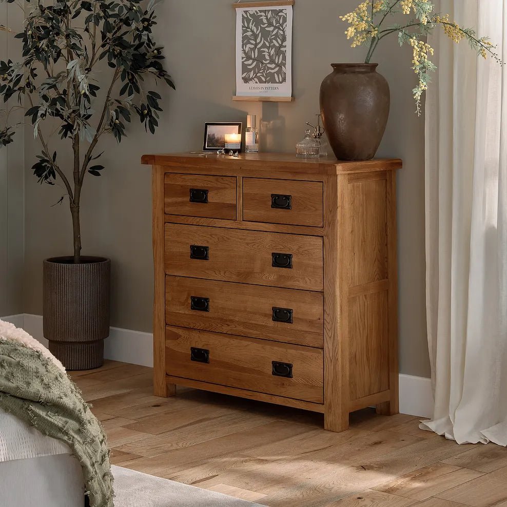 Rustic Country Solid Oak 2+3 Chest of Drawers | Oak Furniture Store